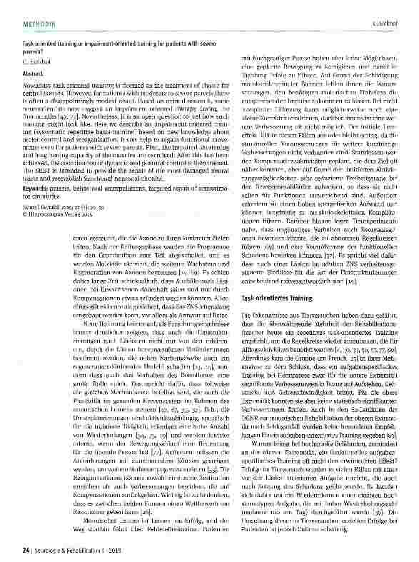 Vorschauseite 2: Hochgradige zentralmotorische Paresen -task-orientiert oder impairment-orientiert therapieren?