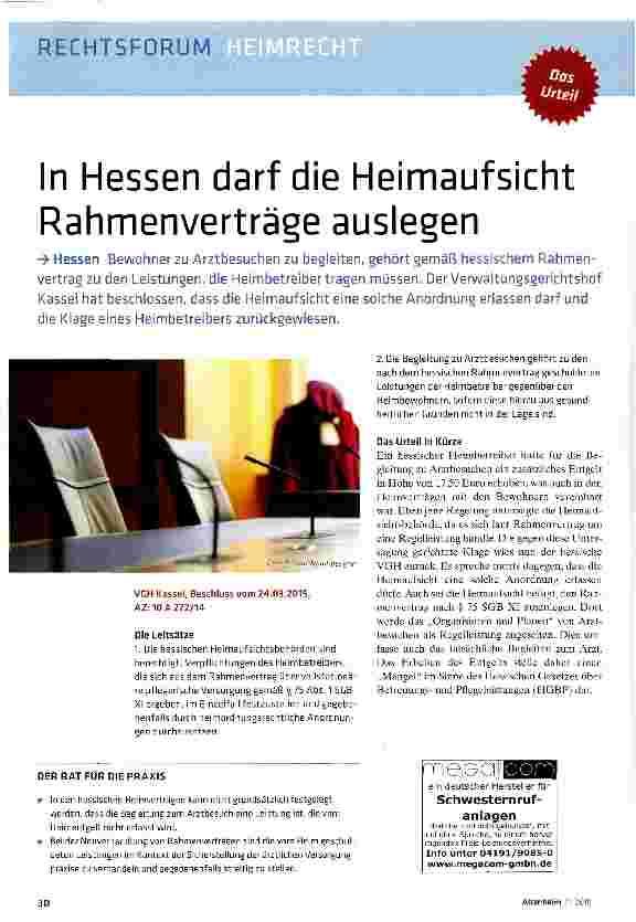 Vorschauseite 1: In Hessen darf die Heimaufsicht Rahmenverträge auslegen