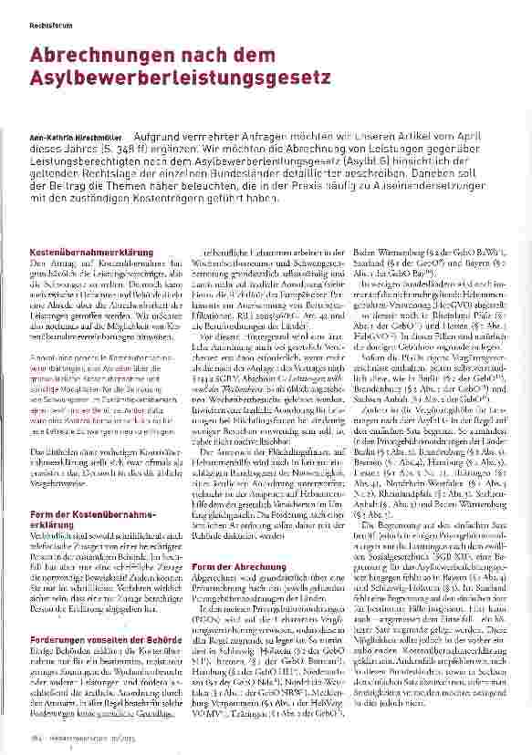 Vorschauseite 1: Abrechnungen nach dem Asylbewerberleistungsgesetz