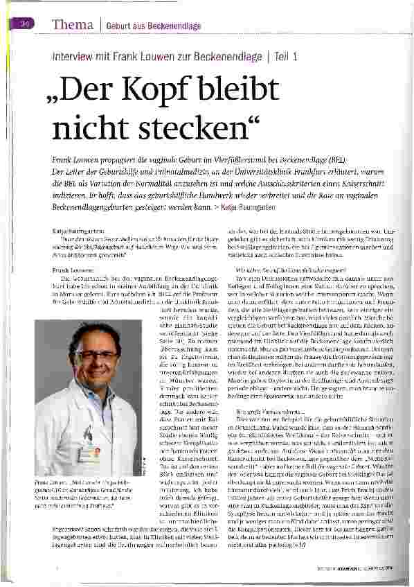 Vorschauseite 1: Interview mit Frank Louwen zur Beckenendlage | Teil 1 „Der Kopf bleibt nicht stecken