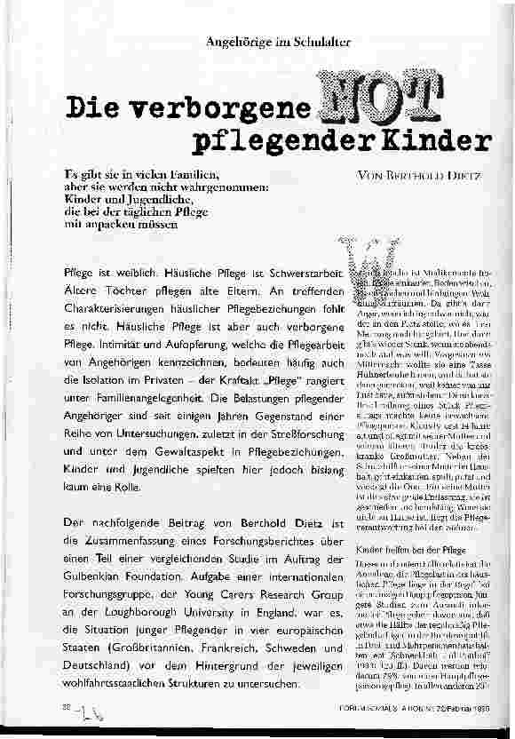 Vorschauseite 1: Die verborgene Not pflegender Kinder Angehörige im Schulalter