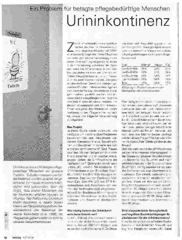 Vorschauseite 1: Ein Problem für betagte pflegebedürftige MenschenUrininkontinenz