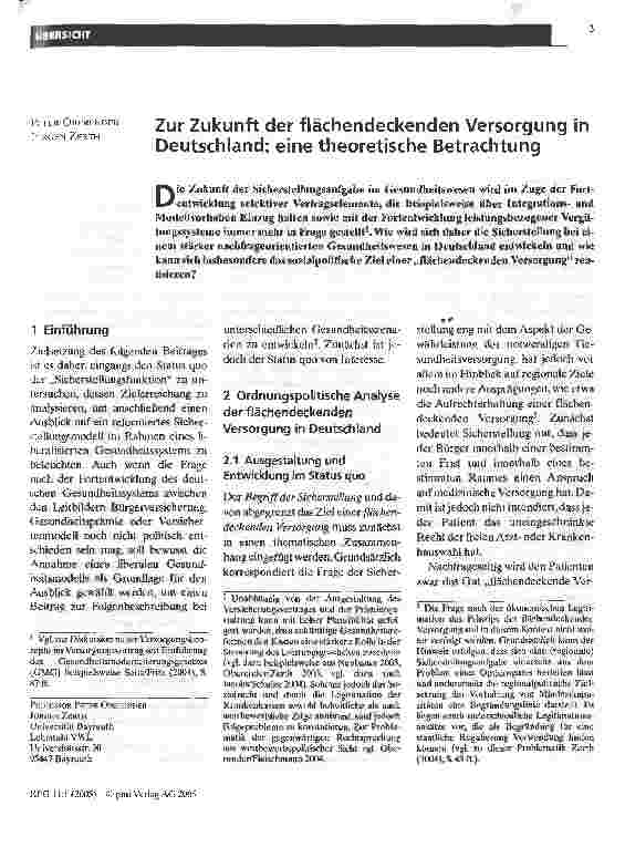 Vorschauseite 1: Zur Zukunft der flächendeckenden Versorgung in Deutschland: eine theoretische Betrachtung