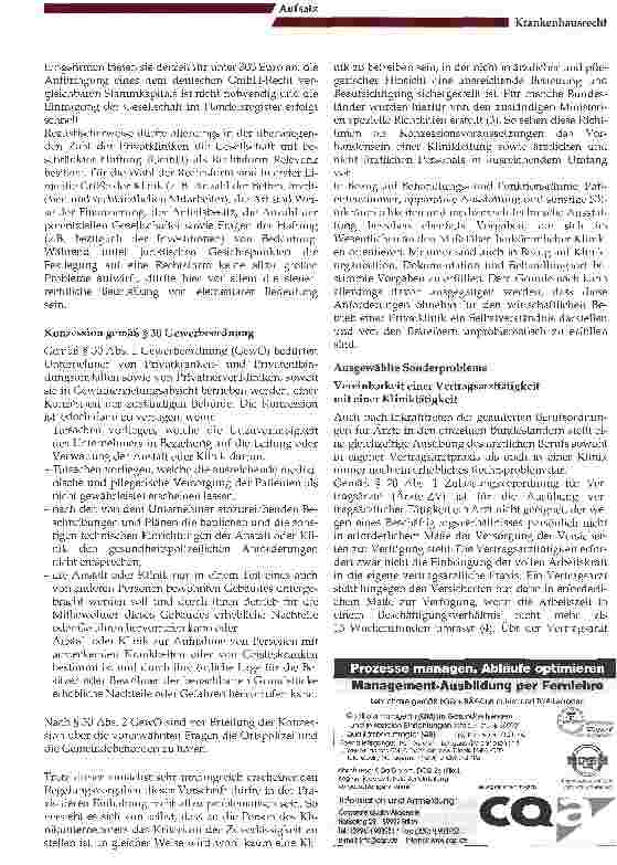 Vorschauseite 3: Rechtsfragen bei der Gründung einer Privatklinik