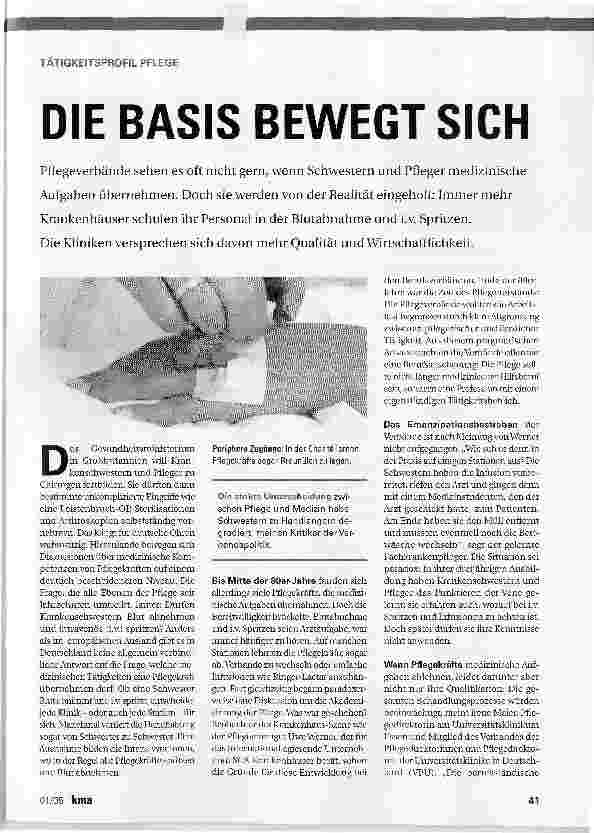Vorschauseite 1: TÄTIGKEITSPROFIL PFLEGE - DIE BASIS BEWEGT SICH