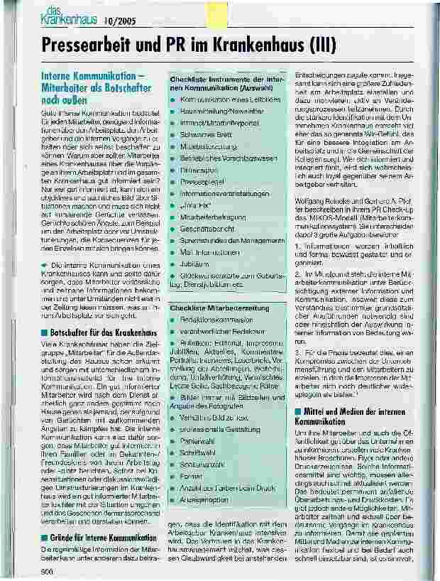Vorschauseite 1: Pressearbeit und PR im Krankenhaus (III)