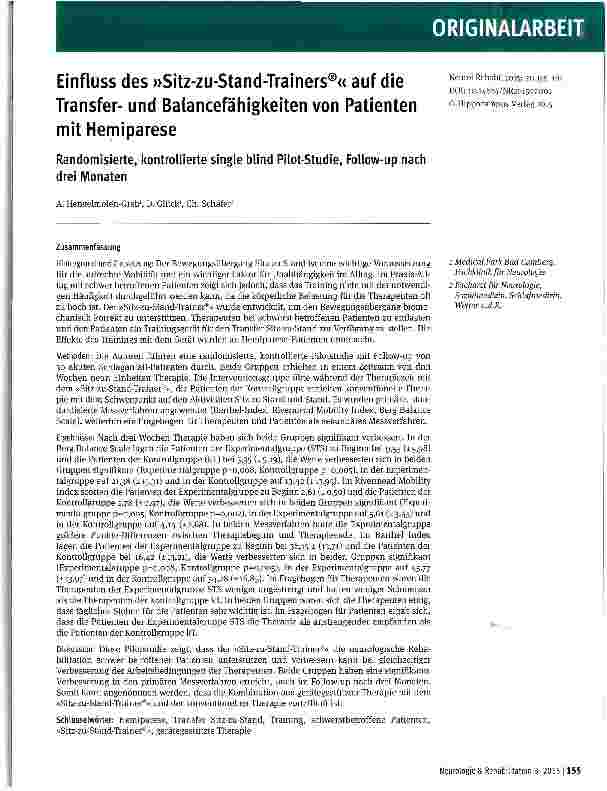 Vorschauseite 1: Einfluss des »Sitz-zu-Stand-Trainers®« auf die Transferund Balancefähigkeiten von Patienten mit Hemiparese