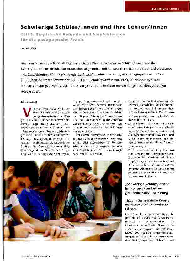 Vorschauseite 1: Schwierige Schüler/innen und ihre Lehrer/innenTeil 1: Empirische Befunde und Empfehlungenfür die pädagogische Praxis