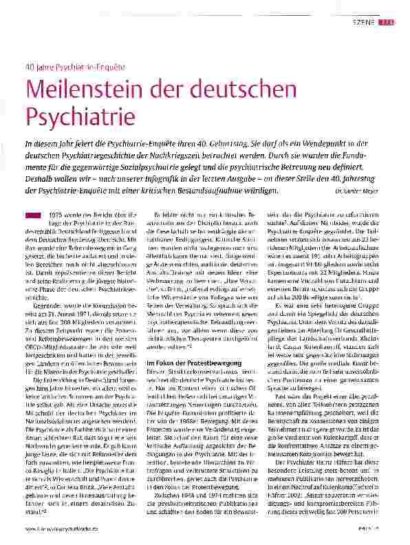 Vorschauseite 1: 40 Jahre Psychiatrie-Enquete Meilenstein der deutschen Psychiatrie