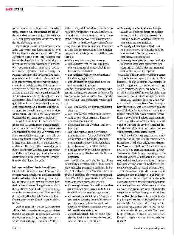 Vorschauseite 2: 40 Jahre Psychiatrie-Enquete Meilenstein der deutschen Psychiatrie