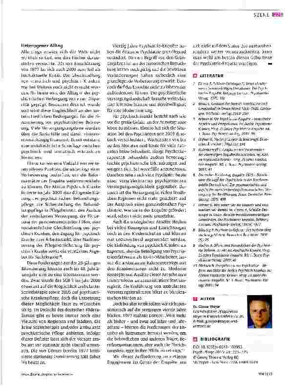 Vorschauseite 3: 40 Jahre Psychiatrie-Enquete Meilenstein der deutschen Psychiatrie