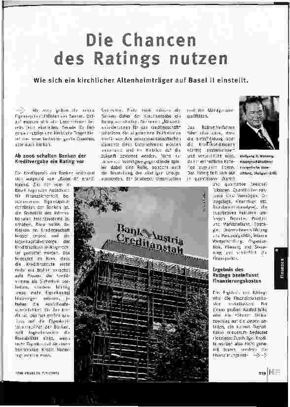 Vorschauseite 1: Die Chance des Ratings nutzenWie sich ein kirchlicher Altenheimträger auf Basel II einstellt