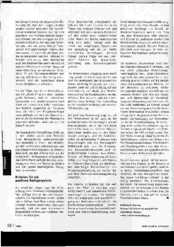 Vorschauseite 2: Die Chance des Ratings nutzenWie sich ein kirchlicher Altenheimträger auf Basel II einstellt