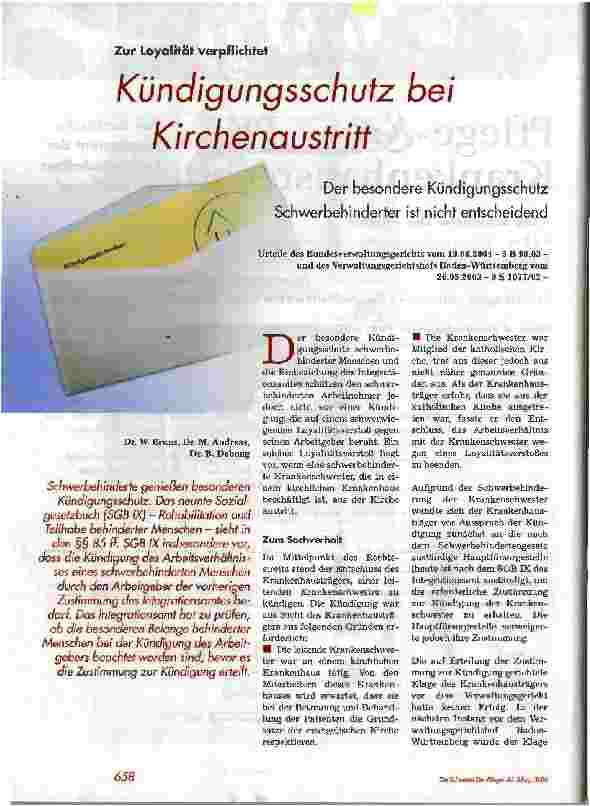 Vorschauseite 1: Kündigungsschutz bei Kirchenaustritt