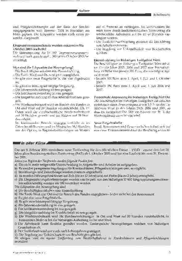 Vorschauseite 2: Der neue TVöD und der geplante TV fürBereitschaftsdienste in Krankenhäusern undPflegeeinrichtungen - ein Überblick