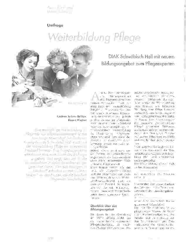 Vorschauseite 1: Weiterbildung PflegeDIAK Schwäbisch Hall mit neuem Bildungsangebot zum Pflegeexperten