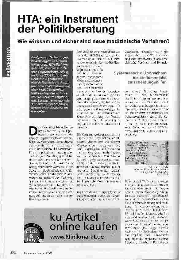 Vorschauseite 1: HTA: ein Instrument der Politikberatung
