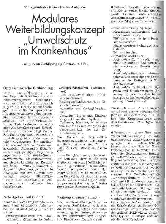 Vorschauseite 1: Modulares Weiterbildungskonzept Umweltschutz im Krankenhaus - unter Berücksichtigung der Ökologie, 2. Teil. -