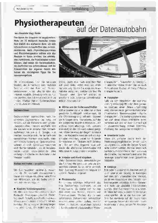 Vorschauseite 1: Physiotherapeuten auf der Datenautobahn