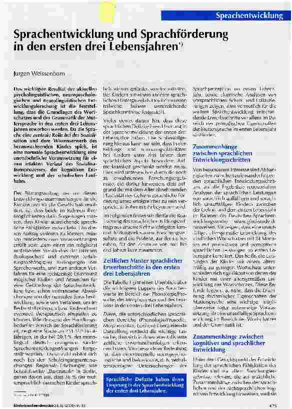 Vorschauseite 1: Sprachentwicklung und Sprachförderung in den ersten drei Lebensjahren