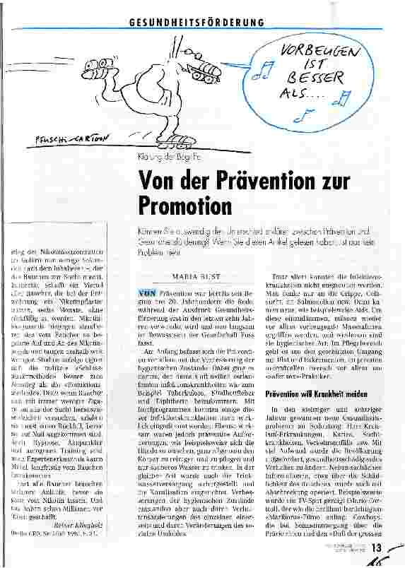 Vorschauseite 1: Von der Prävention zur Promotion Klärung der Begriffe