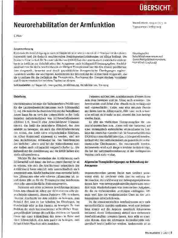 Vorschauseite 1: Neurorehabilitation der Armfunktion
