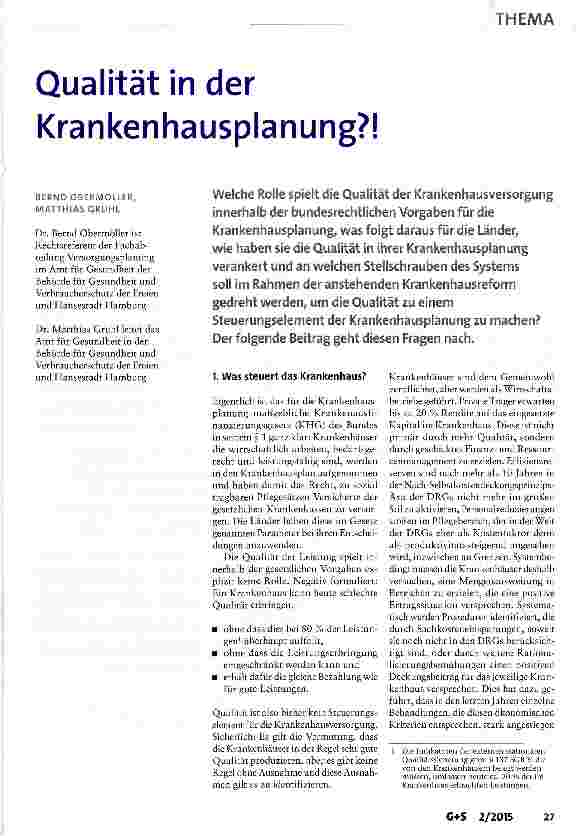 Vorschauseite 1: Qualität in der Krankenhausplanung?!