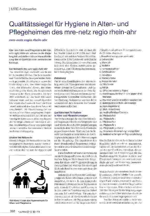 Vorschauseite 1: Qualitätssiegel für Hygiene in Altenund Pflegeheimen des mre-netz regio rhein-ahr
