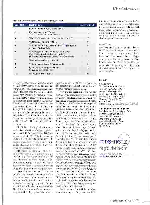Vorschauseite 2: Qualitätssiegel für Hygiene in Altenund Pflegeheimen des mre-netz regio rhein-ahr