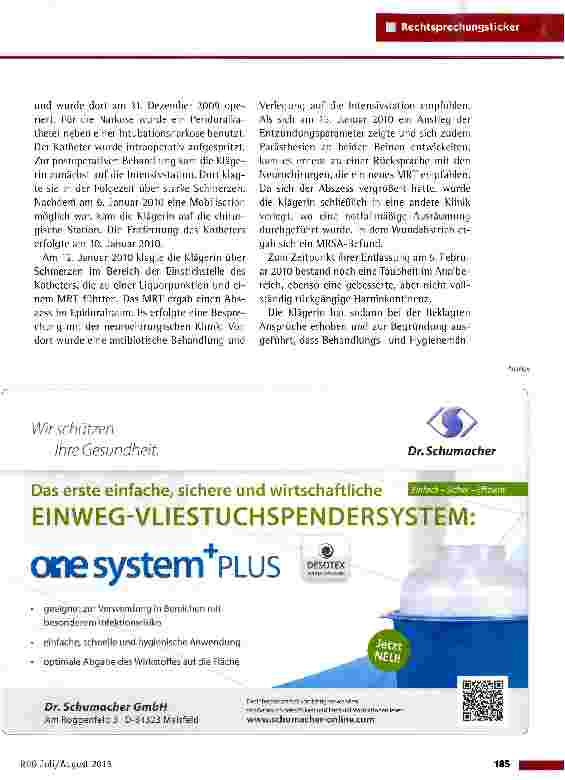 Vorschauseite 2: Haftung wegen Organisationsund Hygienemängeln OLG Hamm vom 14. 4. 2015 (26 U 125/13)