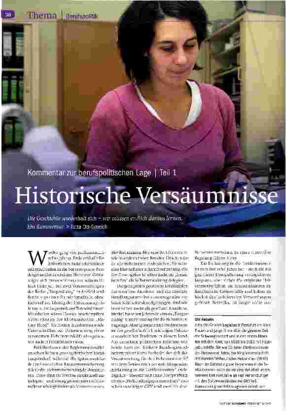 Vorschauseite 1: Kommentar zur berufspolitischen Lage Teil 1 Historische Versäumnisse