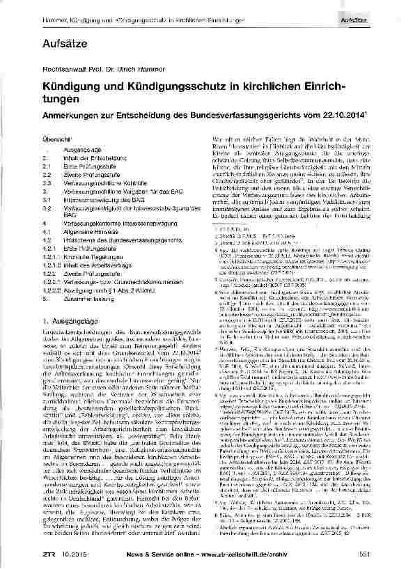 Vorschauseite 1: Kündigung und Kündigungsschutz in kirchlichen Einrich-tungen