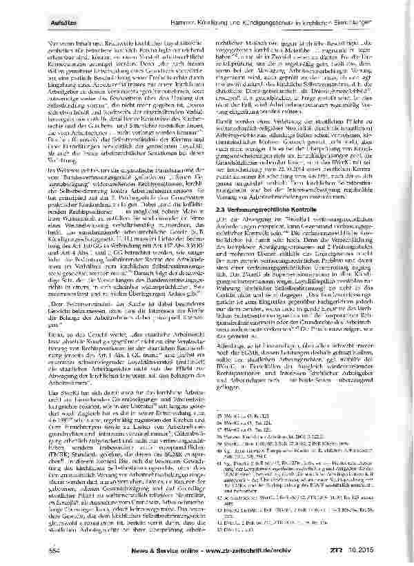 Vorschauseite 4: Kündigung und Kündigungsschutz in kirchlichen Einrich-tungen