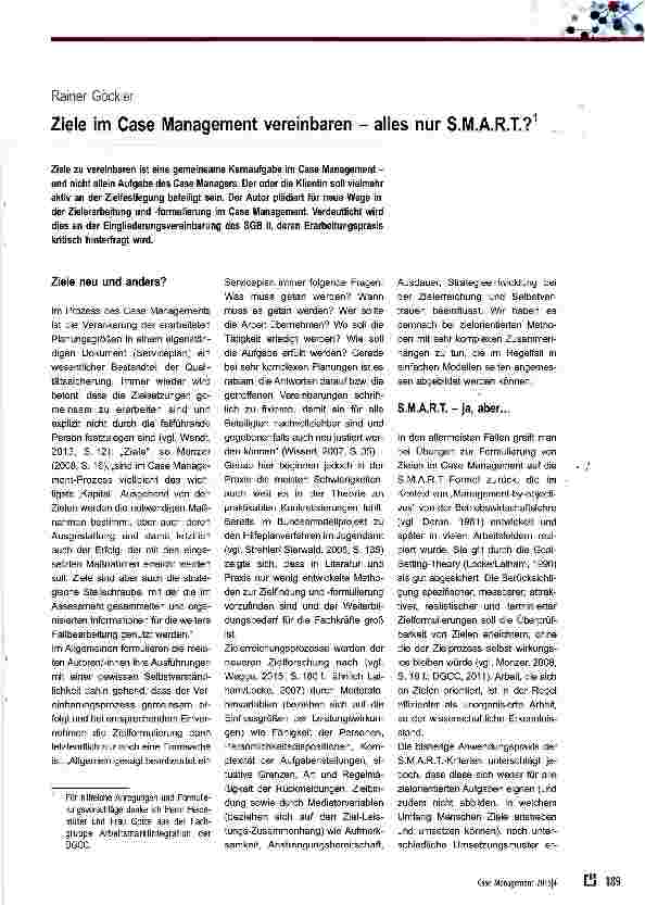 Vorschauseite 1: Ziele im Case Management vereinbaren - alles nur S. M. A. R. T. ?