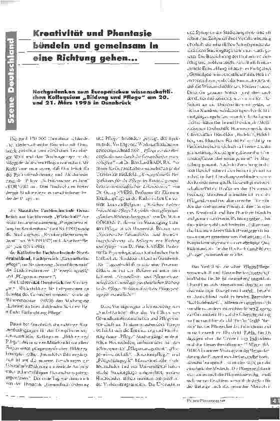 Vorschauseite 1: Kreativität und Phantasie bündeln und gemeinsam in eine Richtung gehen .. Nachgedanken zum Europäischen wissenschaftlichen Kolloquium Bildung und Pflege am 20. und 21. März 1995 i…