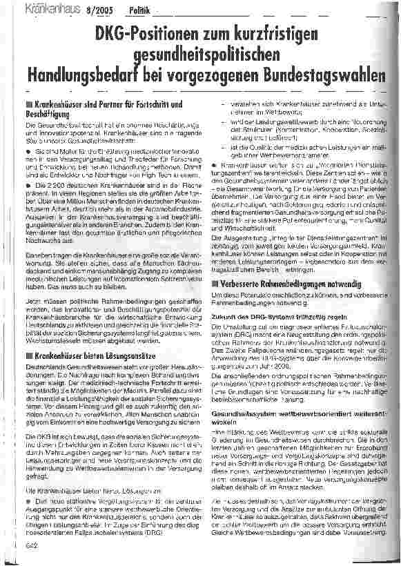 Vorschauseite 1: DKG-Positionen zum kurzfristigengesundheitspolitischen Handlungsbedarf bei vorgezogenen Bundestagswahlen