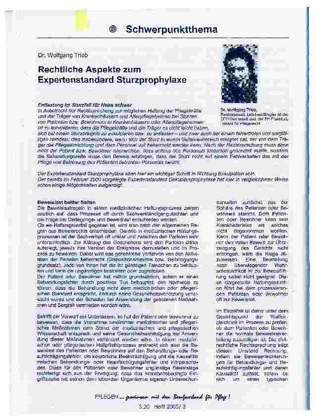 Vorschauseite 1: Rechtliche Aspekte zum Expertenstandard Sturzprophylaxe
