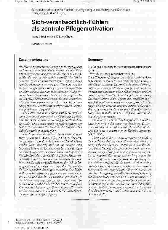 Vorschauseite 1: Sich-verantwortlich-Fühlen als zentrale Pflegemotivation