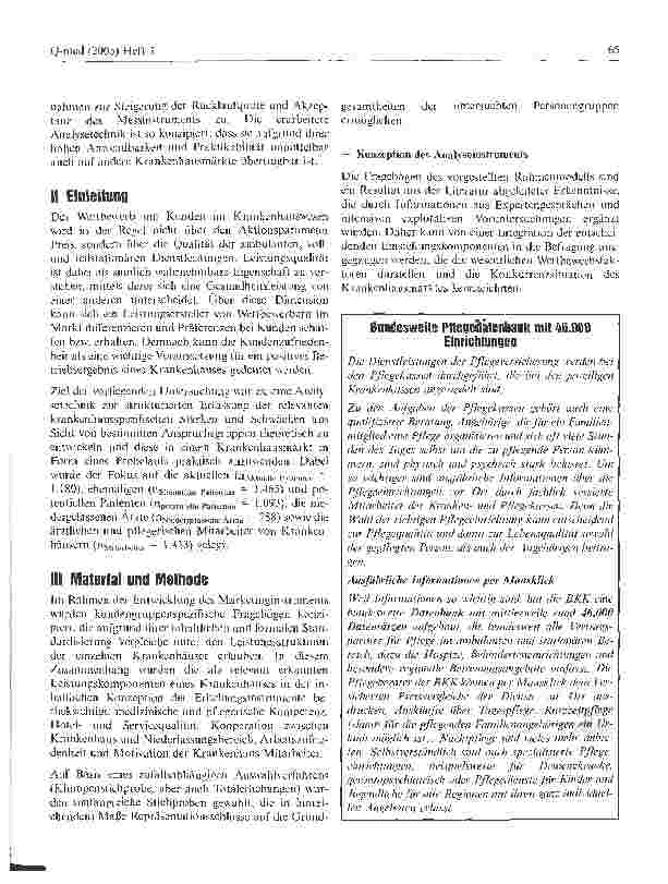Vorschauseite 2: Entwicklung eines analytischen Rahmenmodells des Krankenhaus-Marketing: Probelauf und Validierung