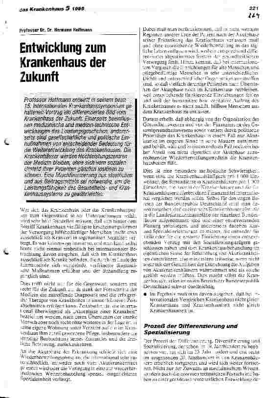 Vorschauseite 1: Entwicklung zum Krankenhaus der Zukunft