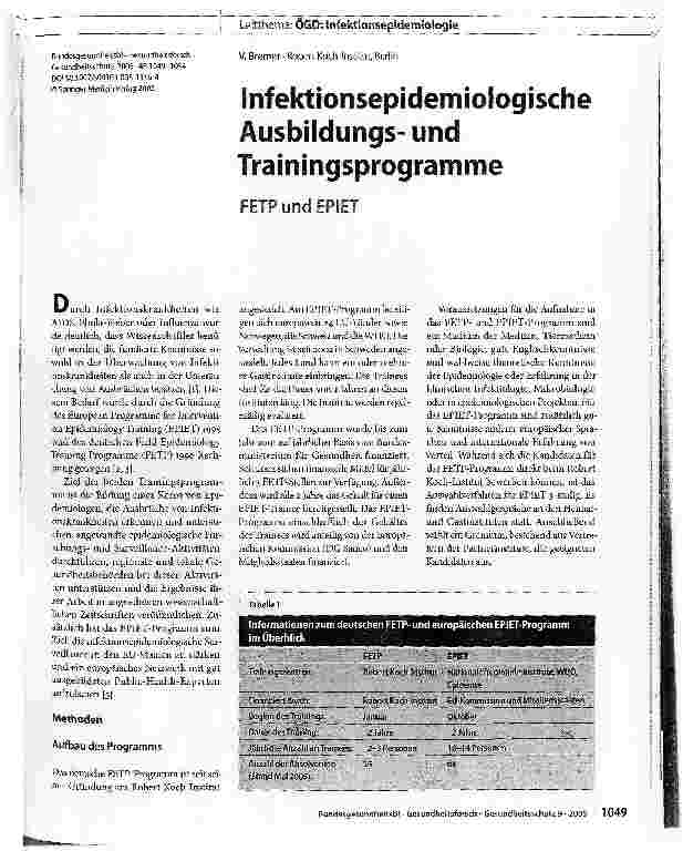 Vorschauseite 1: Infektionsepidemiologische Ausbildungsund Trainingsprogramme