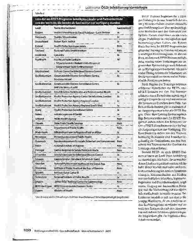 Vorschauseite 2: Infektionsepidemiologische Ausbildungsund Trainingsprogramme