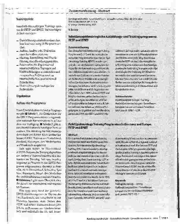 Vorschauseite 3: Infektionsepidemiologische Ausbildungsund Trainingsprogramme