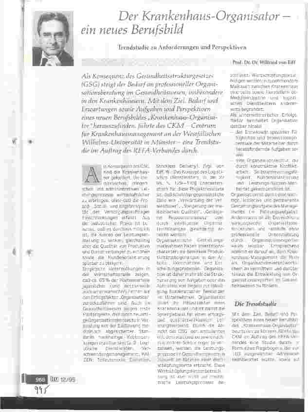 Vorschauseite 1: Der Krankenhaus-Organisator - ein neues Berufsbild Trendstudie zu Anforderungen und Perspektiven