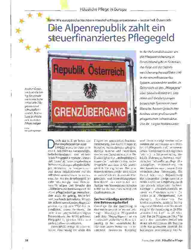 Vorschauseite 1: Die Alpenrepublik zahlt ein steuerfinanziertes PflegegeldSerie: Wie europäische Nachbarn Häusliche Pflege organisieren - letzter Teil: Österreich