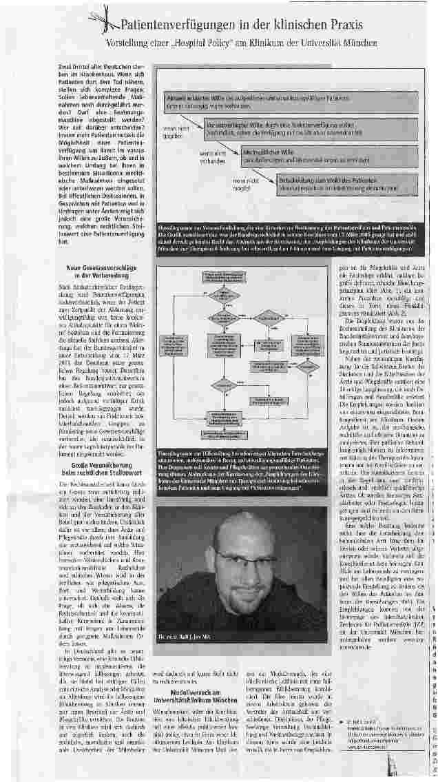 Vorschauseite 1: Patientenverfügungen in der klinischen PraxisVorstellung einer Hospital Policy am Klinikum der Universität München