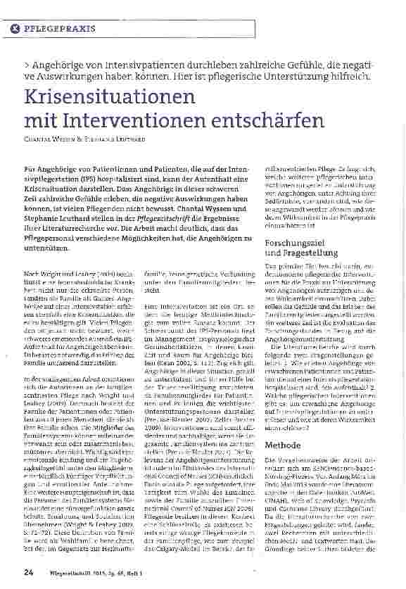Vorschauseite 1: Angehörige von Intensivpatienten durchleben zahlreiche Gefühle, die negative Auswirkungen haben können. Hier ist pflegerische Unterstützung hilfreich. Krisensituationenmit Interve…