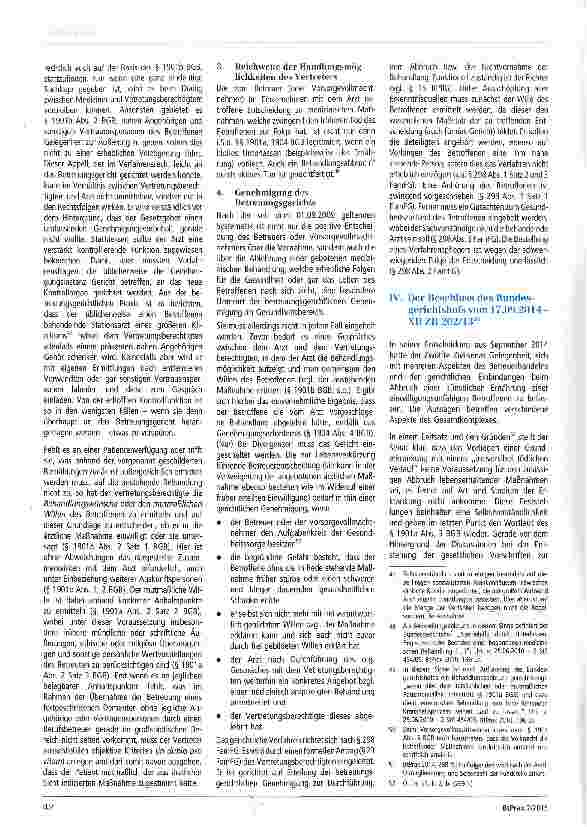 Vorschauseite 4: Die Rolle des Betreuungsgerichts bei Entscheidungen des Betreuers am Lebensende des Betroffenen - zugleich eine Besprechung des Beschlusses des Bundesgerichtshofs vom 17. 09. 2014…