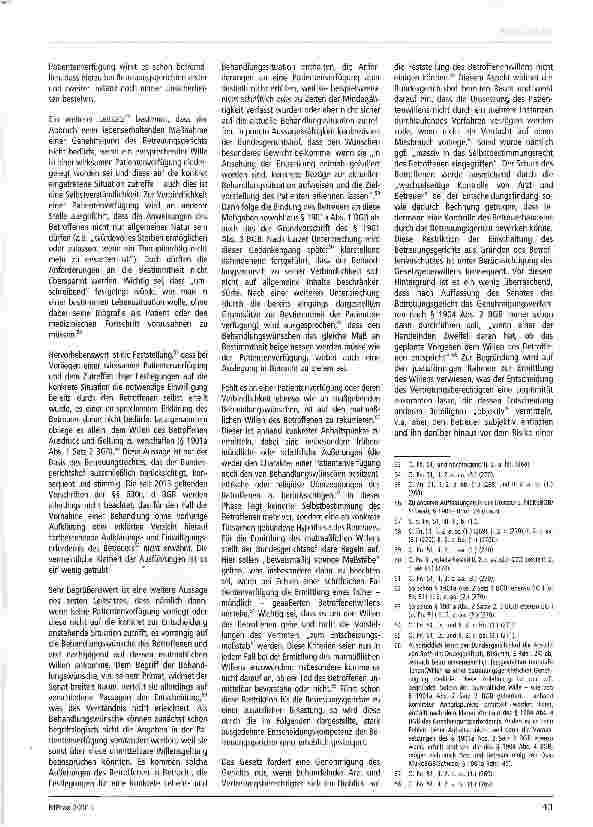 Vorschauseite 5: Die Rolle des Betreuungsgerichts bei Entscheidungen des Betreuers am Lebensende des Betroffenen - zugleich eine Besprechung des Beschlusses des Bundesgerichtshofs vom 17. 09. 2014…