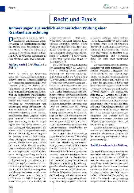 Vorschauseite 1: Anmerkungen zur sachlich-rechnerischen Prüfung einer Krankenhausrechnung
